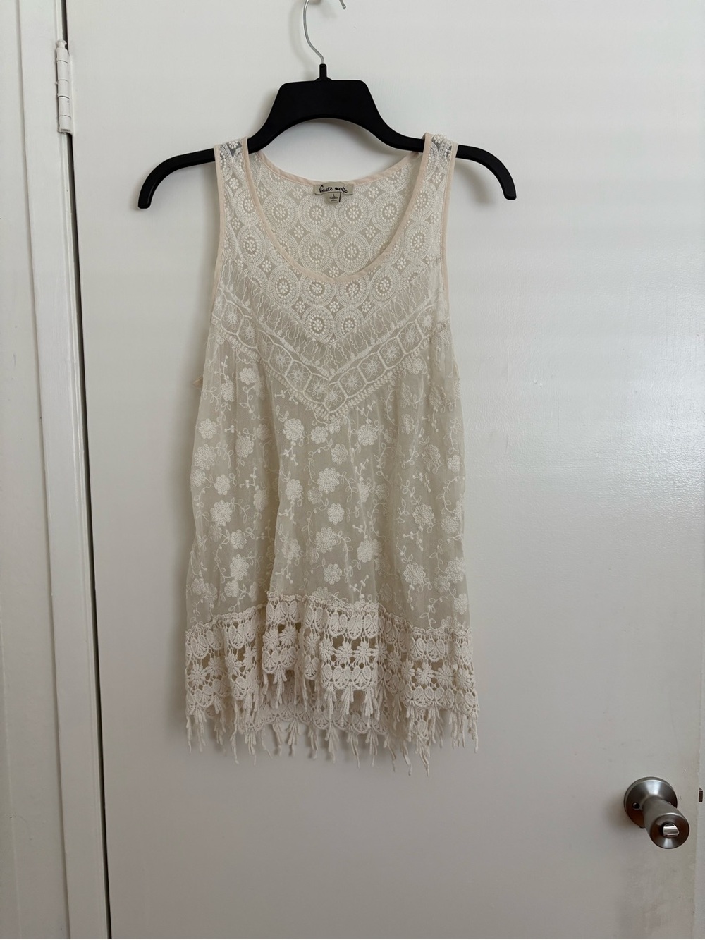 Haute Monde Crochet Lace Tank Top in Cream